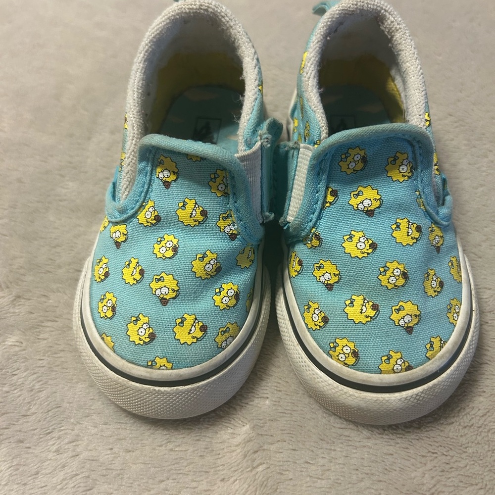 Vans Kids Blue Slip-On Shoes with Lisa from Simpsons